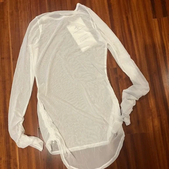NFL Couture Sheer White Long Sleeve Top Mesh Ruche Athletic Festival New Size XS - Picture 3 of 7
